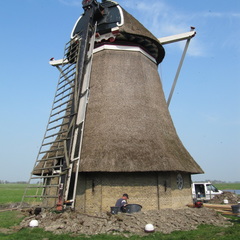 Restauratiewerk aan de molen te Wijns, 1 of 7 1/7